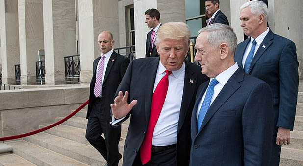 President Donald Trump, Secretary of Defense James Mattis and Vice President Mike Pence