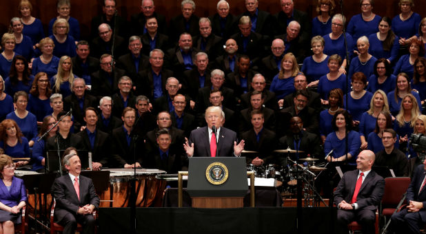 U.S. President Donald Trump speaks at the Celebrate Freedom Rally.