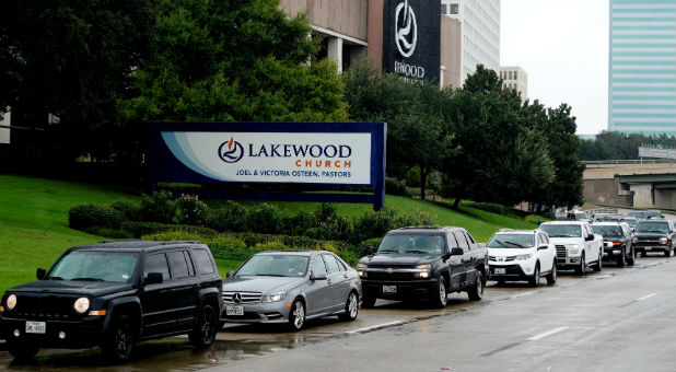 Houston residents wait to get into Lakewood Church.