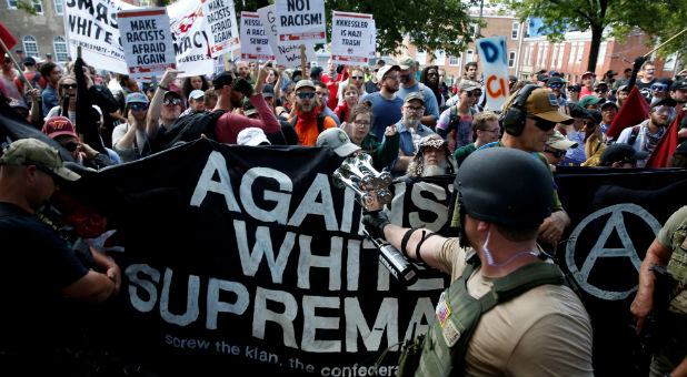 White nationalists are met by a group of counter-protesters in Charlottesville, Virginia.