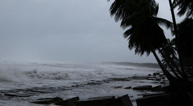 Waves crash along the shores as Hurricane Irma moves off from the northern coast of the Dominican Republic.