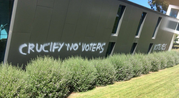 The graffiti was daubed across Waverley Baptist Church in Melbourne.