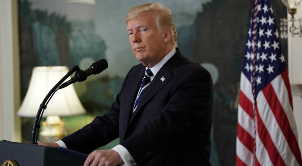 U.S. President Donald Trump makes a statement on the mass shooting in Las Vegas from the Diplomatic Room at the White House.