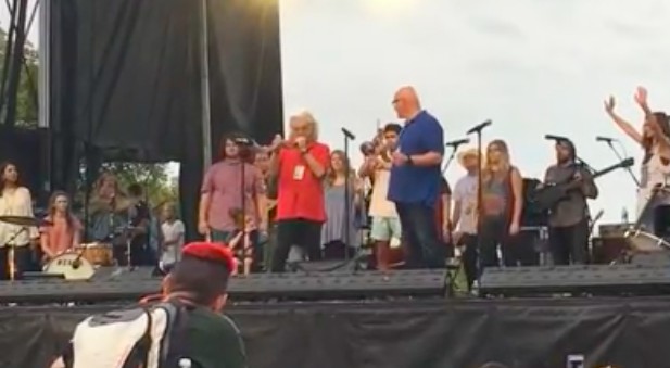 Ricky Skaggs sounds his shofar on the National Mall in Washington.