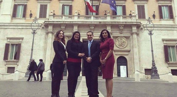 Shaneen Clarke, right, in front of the Italian Senate.