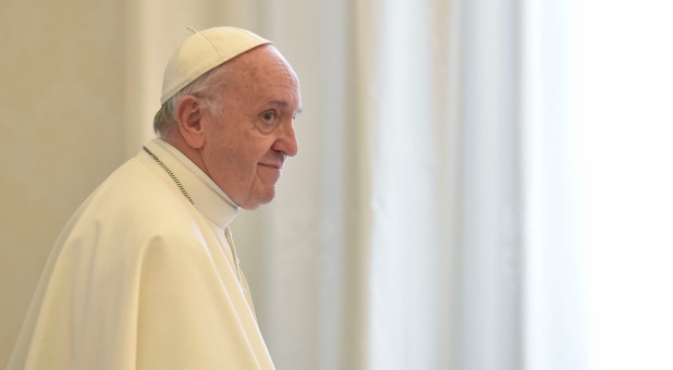 Pope Francis looks on during a private audience with President of Ecuador Lenin Moreno at the Vatican.