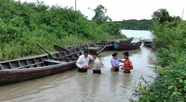 Baptisms near a small village in Myanmar.