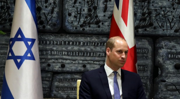 Britain's Prince William sits during a meeting with Israeli President Reuven Rivlin, at the Israeli president's residence in Jerusalem.