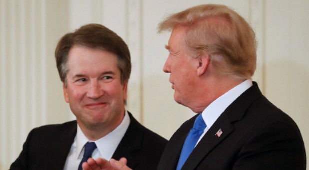 U.S. President Donald Trump and his nominee for the U.S. Supreme Court, Judge Brett Kavanaugh.