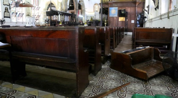 A view of the Trinity Cathedral after an earthquake in Port-of-Spain, Trinidad and Tobago.