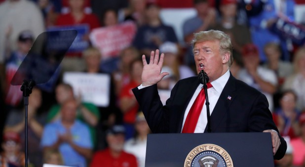 U.S. President Donald Trump holds a campaign rally in Erie, Pennsylvania.