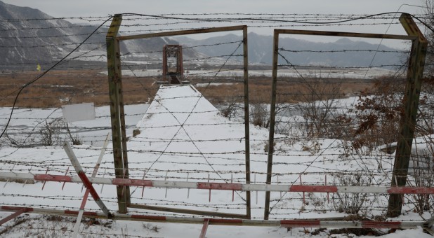 A gate is closed on a bridge over the Yalu River, on the Chinese side of the border with North Korea between the towns of Ji'an and Linjiang, China.