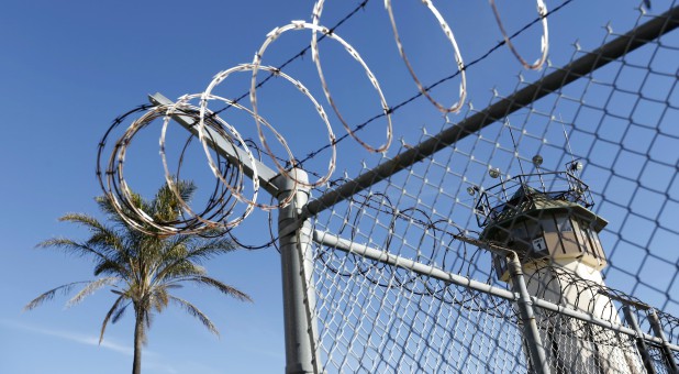 A guard tower is seen during a media tour of California's Death Row at San Quentin State Prison in San Quentin, California.