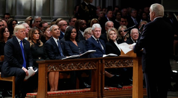 President Donald Trump, first lady Melania Trump, former President Barack Obama, Michelle Obama, former President Bill Clinton, former Secretary of State Hillary Clinton and former President Jimmy Carter