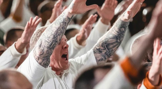 Inmates worship at Coffield Prison.