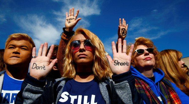 Attendees are seen before students and gun control advocates hold the