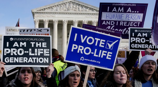 Anti-abortion marchers rally at the Supreme Court during the 46th annual March for Life in Washington.