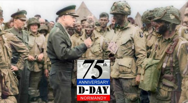 Eisenhower speaks with men of the 502nd Parachute Infantry Regiment, part of the 101st Airborne Division, on June 5, 1944, the day before the D-Day invasion.