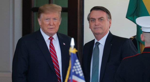 U.S. President Donald Trump welcomes Brazilian President Jair Bolsonaro to the White House.