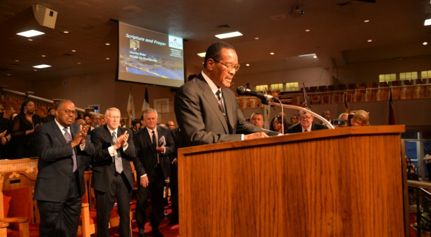 Presiding Bishop Charles Blake of Church of God in Christ challenges attendees to reaffirm their commitment to PCCNA's founding principle of racial reconciliation.