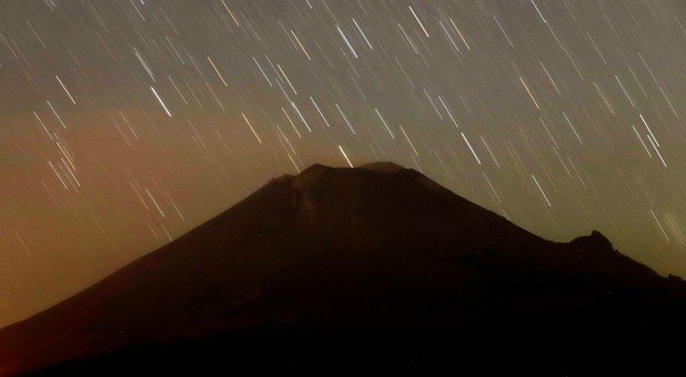 A general view shows the Popocatepetl volcano as seen from Santiago Xalizintla, in Puebla state, Mexico.