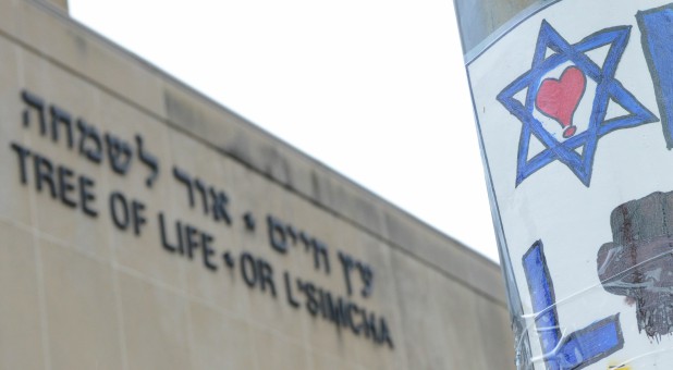 The facade of the Tree of Life synagogue, where a mass shooting occurred.