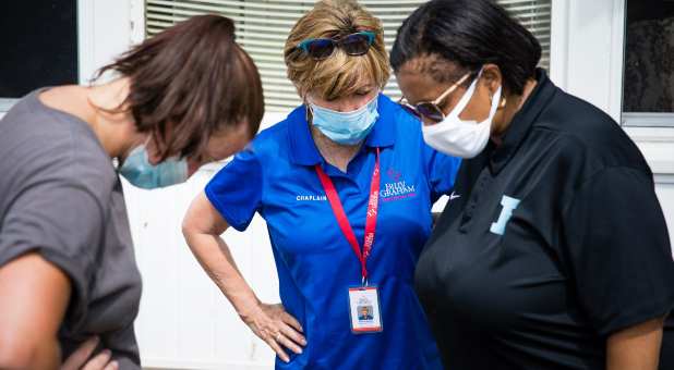 A BGEA chaplain ministers in the aftermath of Hurricane Isais, Aug. 6, 2020.