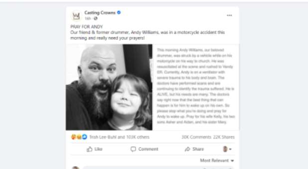 Casting Crowns Issues Urgent Call to Pray for Former Drummer Injured in Motorcycle Crash