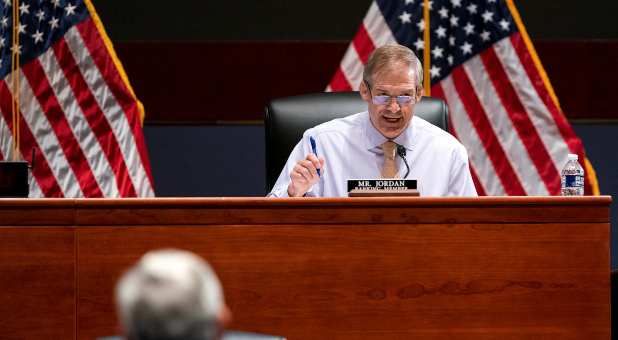 Rep. Jim Jordan (R-OH) questions Attorney General Merrick Garland during a House Judiciary Committee oversight hearing of the Department of Justice on Capitol Hill in Washington, D.C., U.S. October 21, 2021.