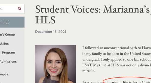 Harvard Law Student Proclaims Faith in Jesus Christ on School Website