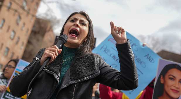 U.S. Rep. Alexandria Ocasio-Cortez campaigns for re-election at Travers Park in Queens, New York,