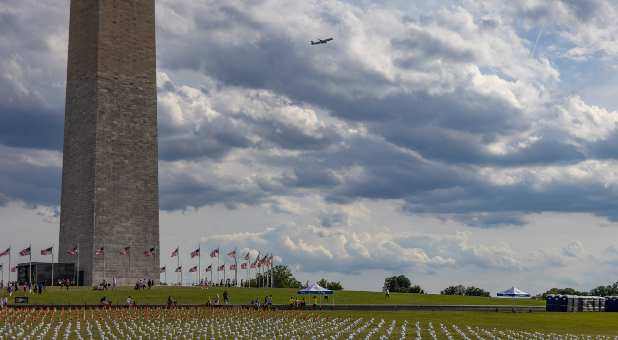 The National Gun Violence Memorial is seen on the National Mall in Washington, D.C. on June 10, 2022, in remembrance of victims of gun violence.