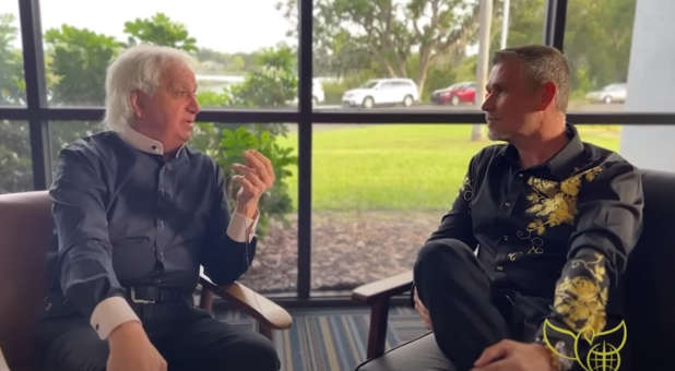 Benny Hinn talking with Pastor Greg Locke.