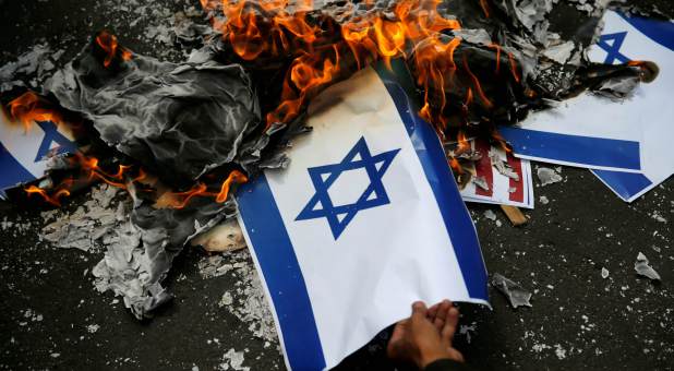 Burning Israeli flag