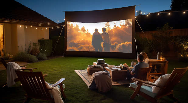 Family movie night in the backyard.