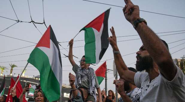 Palestinians protesting the war with Israel.