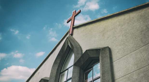 Cross on front of church