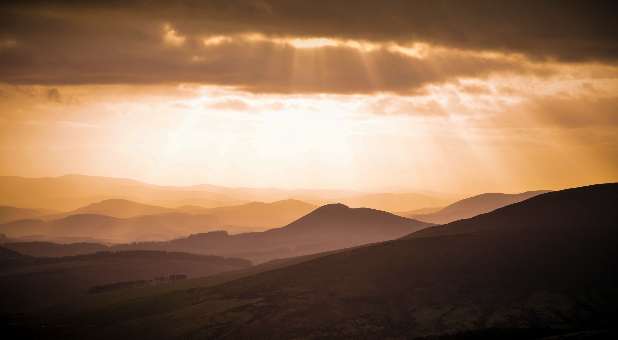 Sun breaking through the clouds.