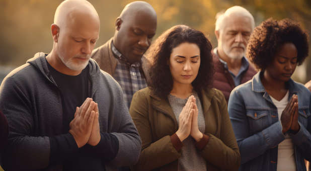 A group of people praying.