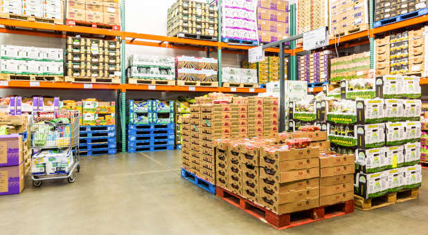 Produce in a wholesale store.