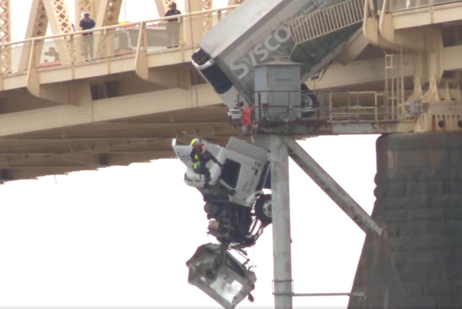 MUST SEE: 18-Wheeler Dangles from Bridge, Driver Credits God